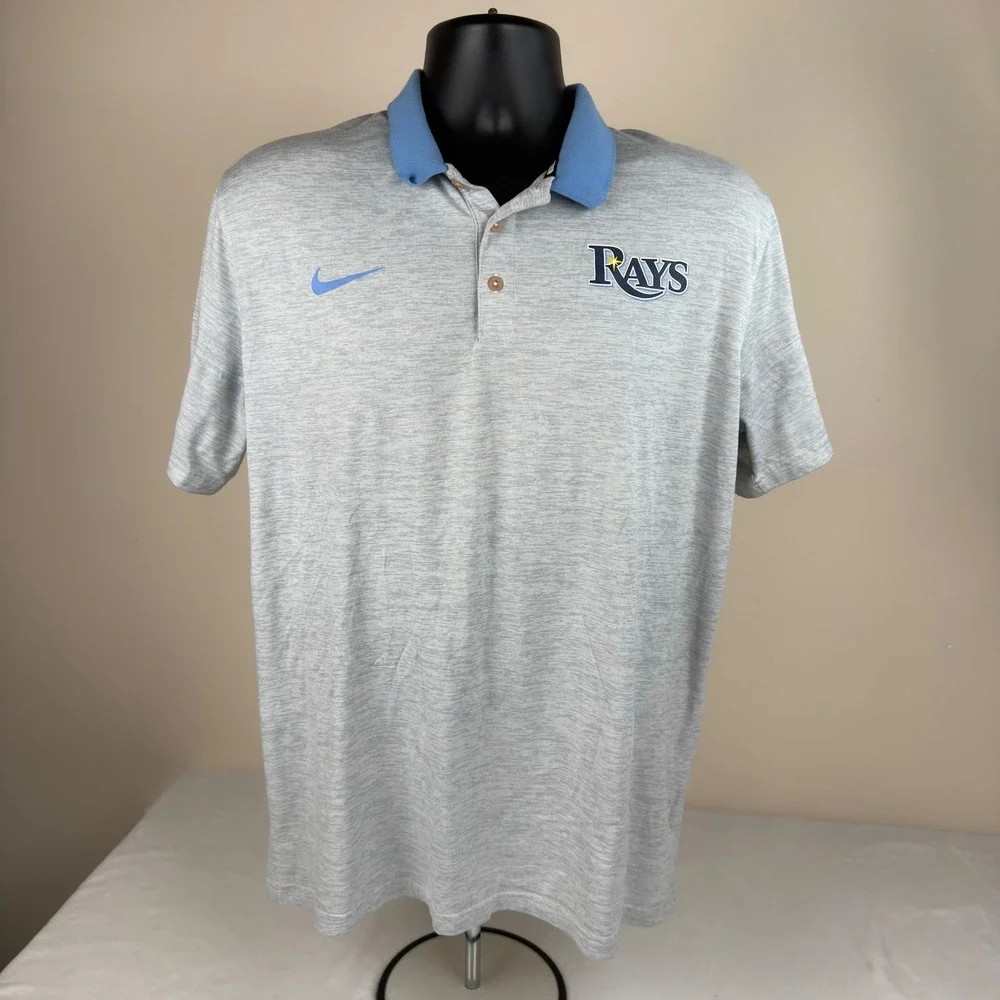 Nike Tampa Bay Rays MLB Polo Shirt Mens XL Gray Blue Heathered Performance Top